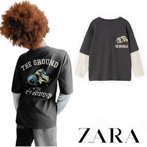 ZARA Kids | Gray | “THE GROUND” LAYERED SLEEVE T-SHIRT